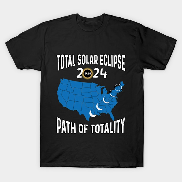 Path Of Totality North America Tour State Solar Eclipse 2024 T-Shirt by Peter smith